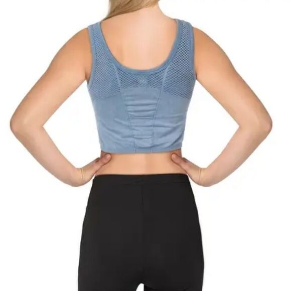 NWT Splendid Distressed Mesh Trim Seamless Activewear Crop Top in Moonlight Blue - Picture 3 of 5